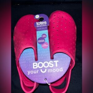 Totes Solbounce Boost Your Mood Pink Kids Beach Clogs Slides Sandals NWT